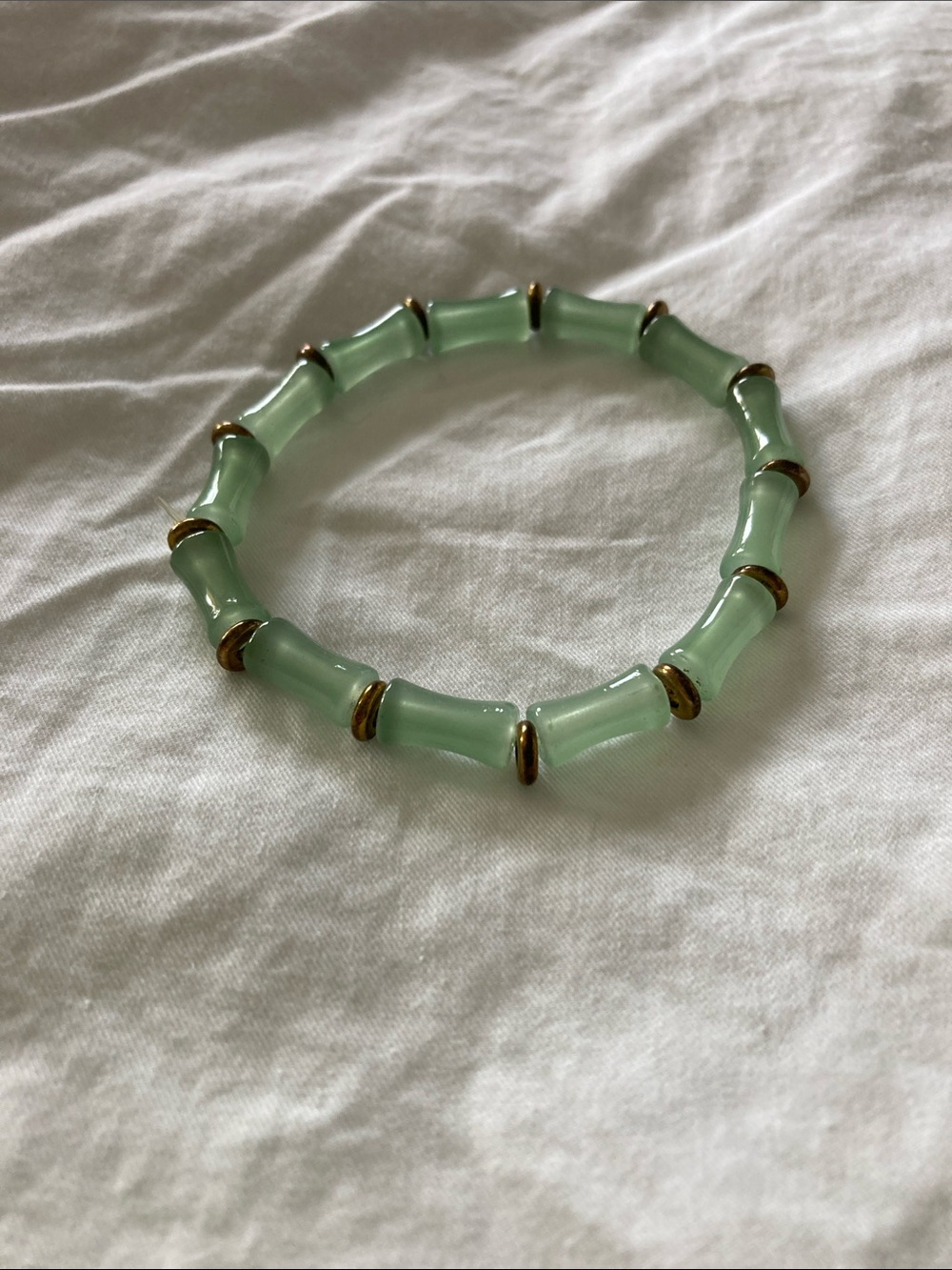 Mint Green Beaded Stretch Bracelet with Gold Accents